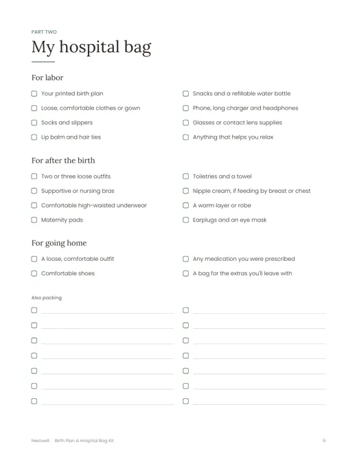 Hospital bag checklist
